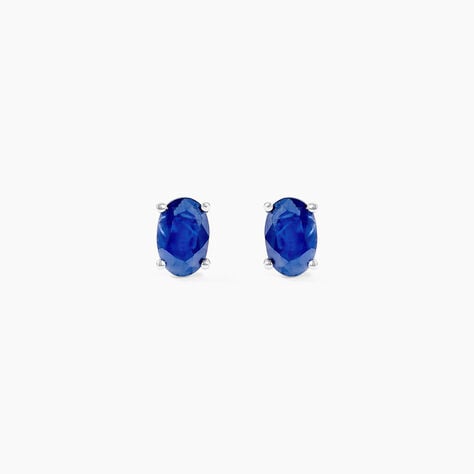 Boucles D'oreilles Puces Ovale Or Blanc Saphir - Boucles d'oreilles mariage Femme | Marc Orian