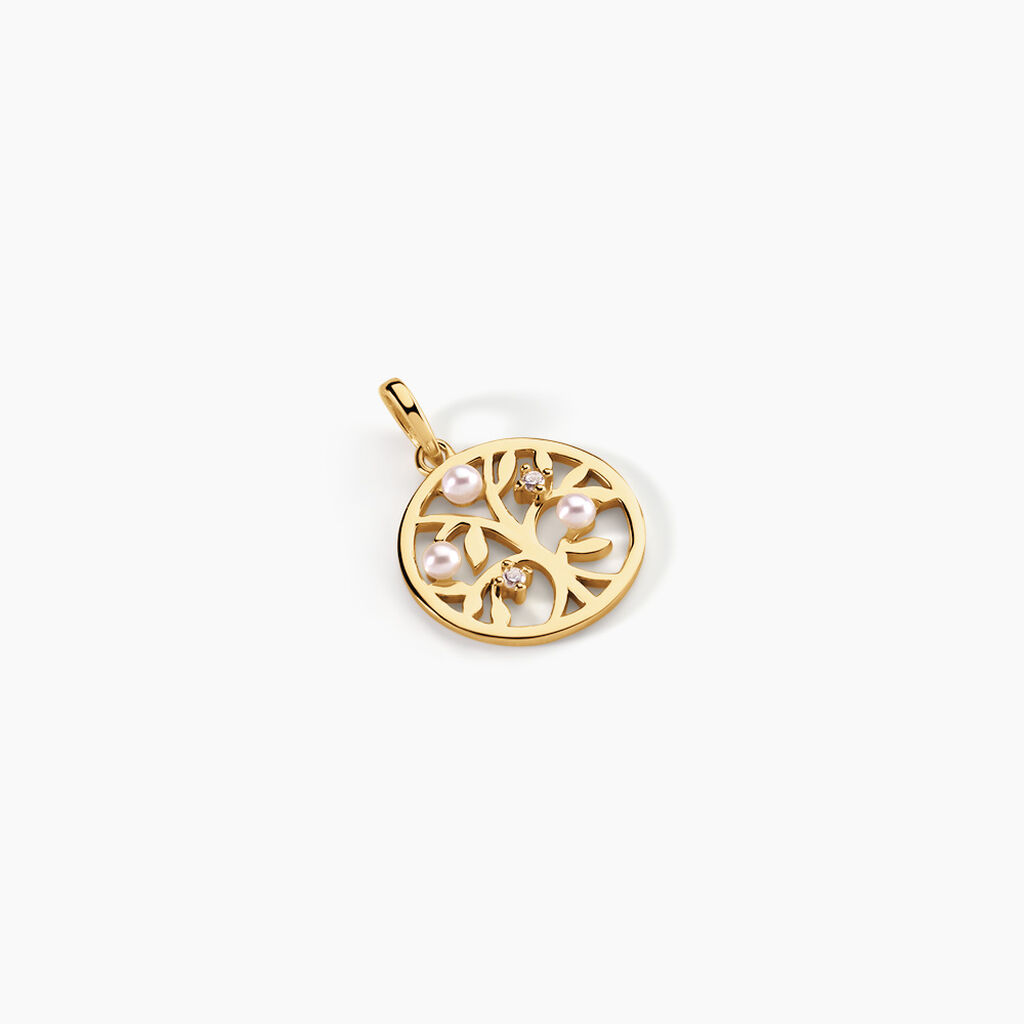 Pendentif Jeptha Argent Dor&eacute; A L'Or 750/1000 Perle De Culture Oxyde De Zirconium - Pendentifs Femme | Marc Orian
