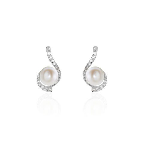 Boucles D'oreilles Puces Cassiopea Or Blanc Oxyde Et Perle De Culture - Puces Femme | Marc Orian