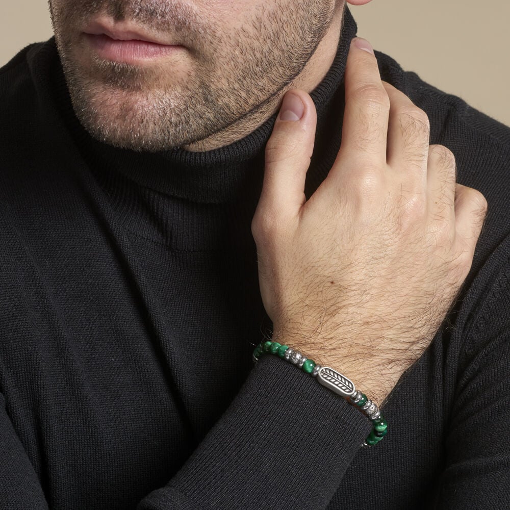 Bracelet Philo Acier Blanc Oeil De Tigre Pierre De Lave - Bracelets chaînes Homme | Marc Orian