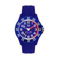 cadran argenté fond bleu bracelet silicone bleu