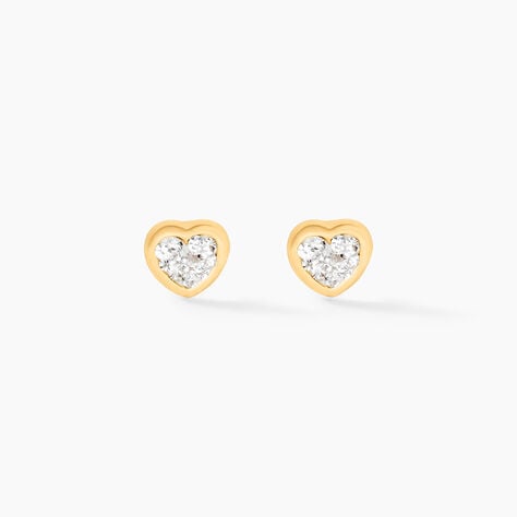 Boucles D'oreilles Puces Edme C&oelig;ur Or Jaune Strass - Puces Famille | Marc Orian