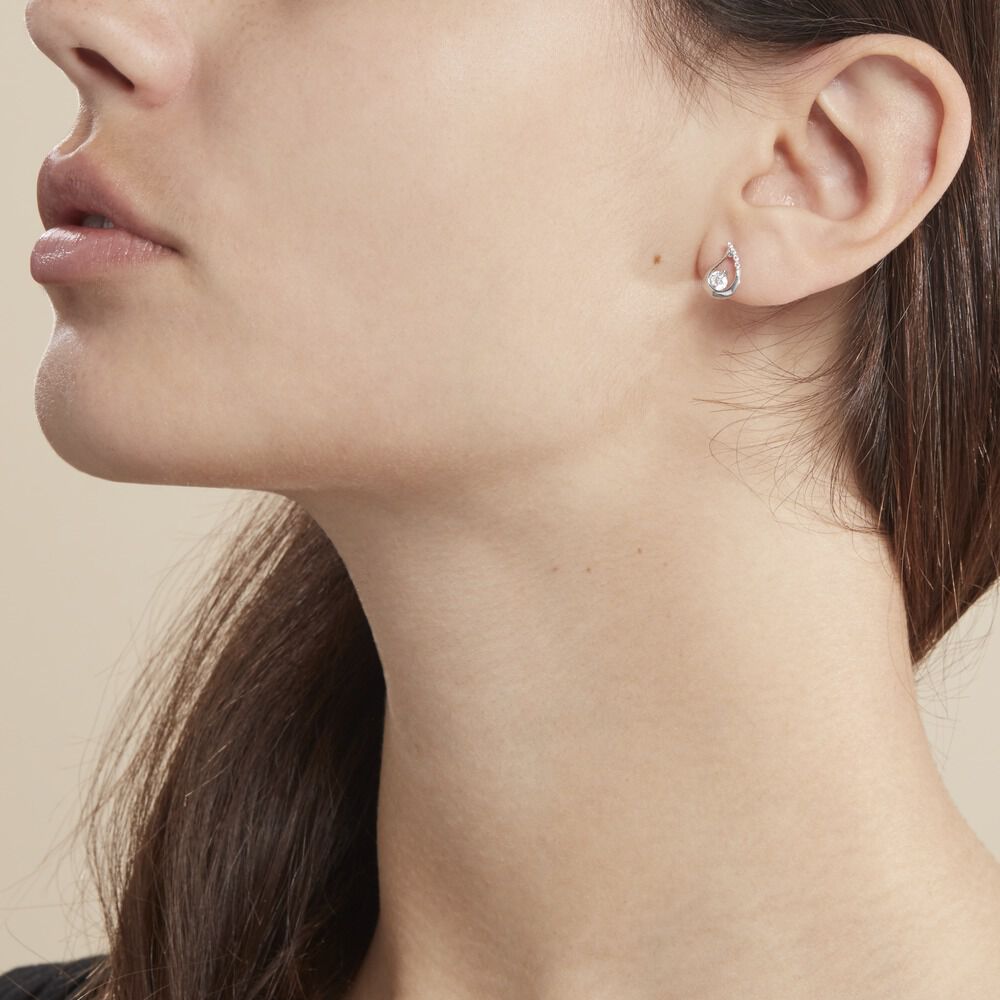 Boucles D'oreilles Puces Helie Goutte Or Blanc Oxyde De Zirconium - Puces Femme | Marc Orian