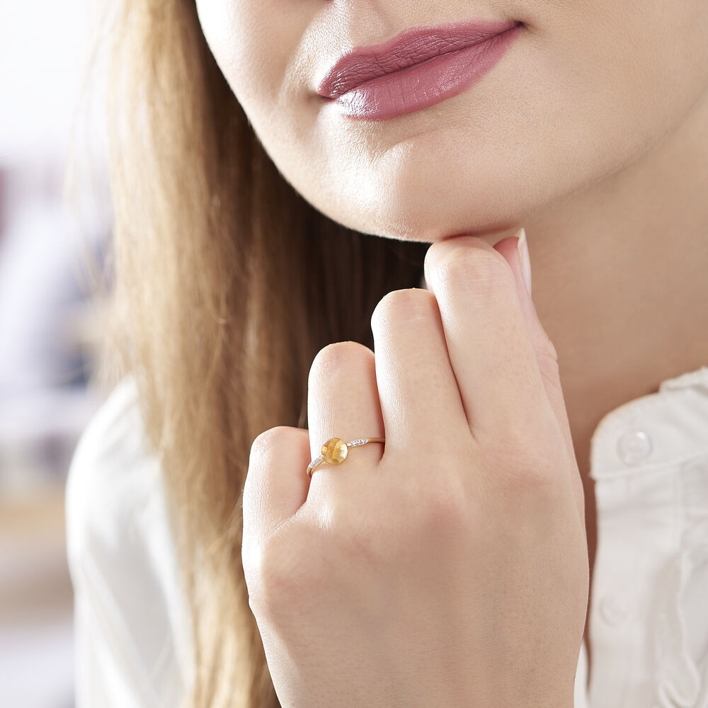 Bague Bonbon Or Jaune Citrine Et Oxyde De Zirconium - Bagues pierres fines Femme | Marc Orian
