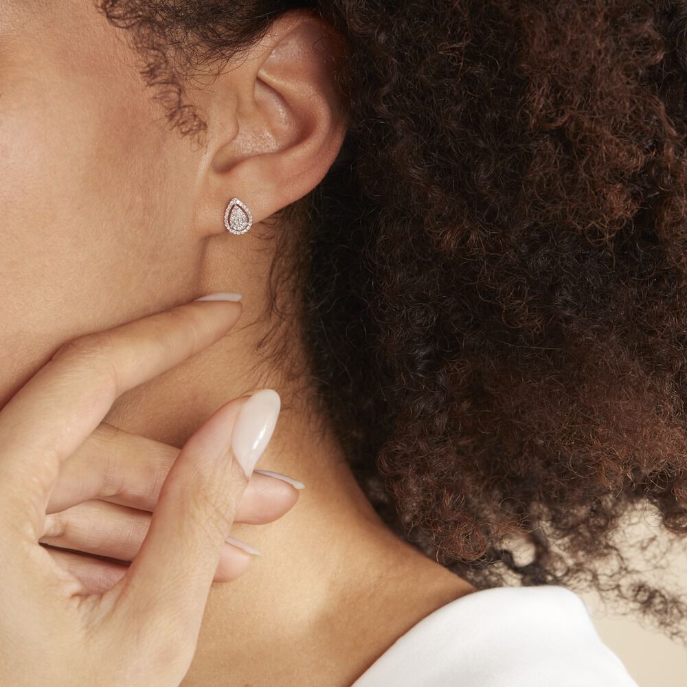 Boucles D'oreilles Puces Izia Or Blanc Diamant -  Femme | Marc Orian