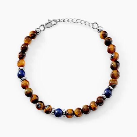 Bracelet Acier Blanc Delfino &oelig;il De Tigre Sodalite - Bracelets cha&icirc;nes Homme | Marc Orian