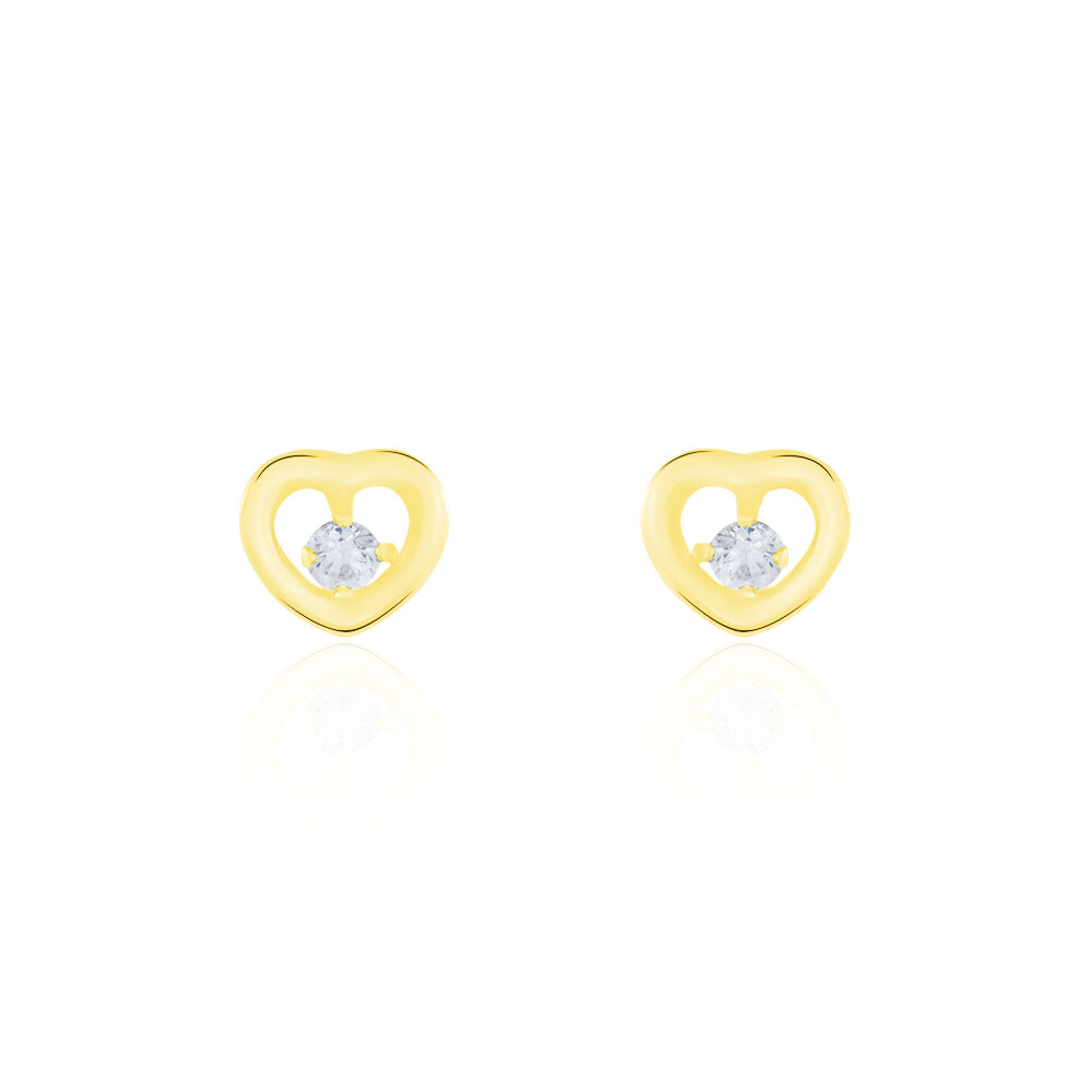 Boucles D'oreilles Puces Daria Cœur Or Jaune Oxyde De Zirconium - Puces Famille | Marc Orian