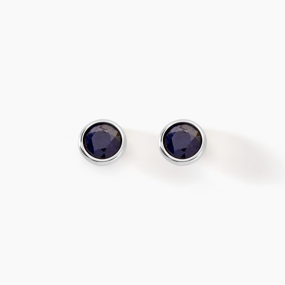 Boucles D'oreilles Puces Edy Serti Clos Or Blanc Saphir - Puces Femme | Marc Orian