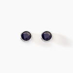 Boucles D'oreilles Puces Edy Serti Clos Or Blanc Saphir - Puces Femme | Marc Orian