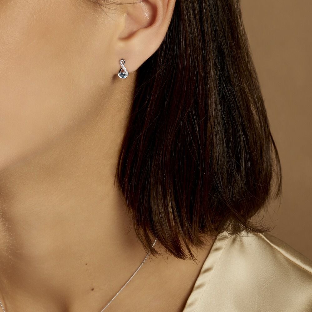 Boucles D'oreilles Puces Augusta Or Blanc Topaze Et Oxyde De Zirconium - Puces Femme | Marc Orian