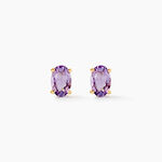 Boucles D'oreilles Puces Ovale Serti Griffe Or Jaune Amethyste - Puces Femme | Marc Orian