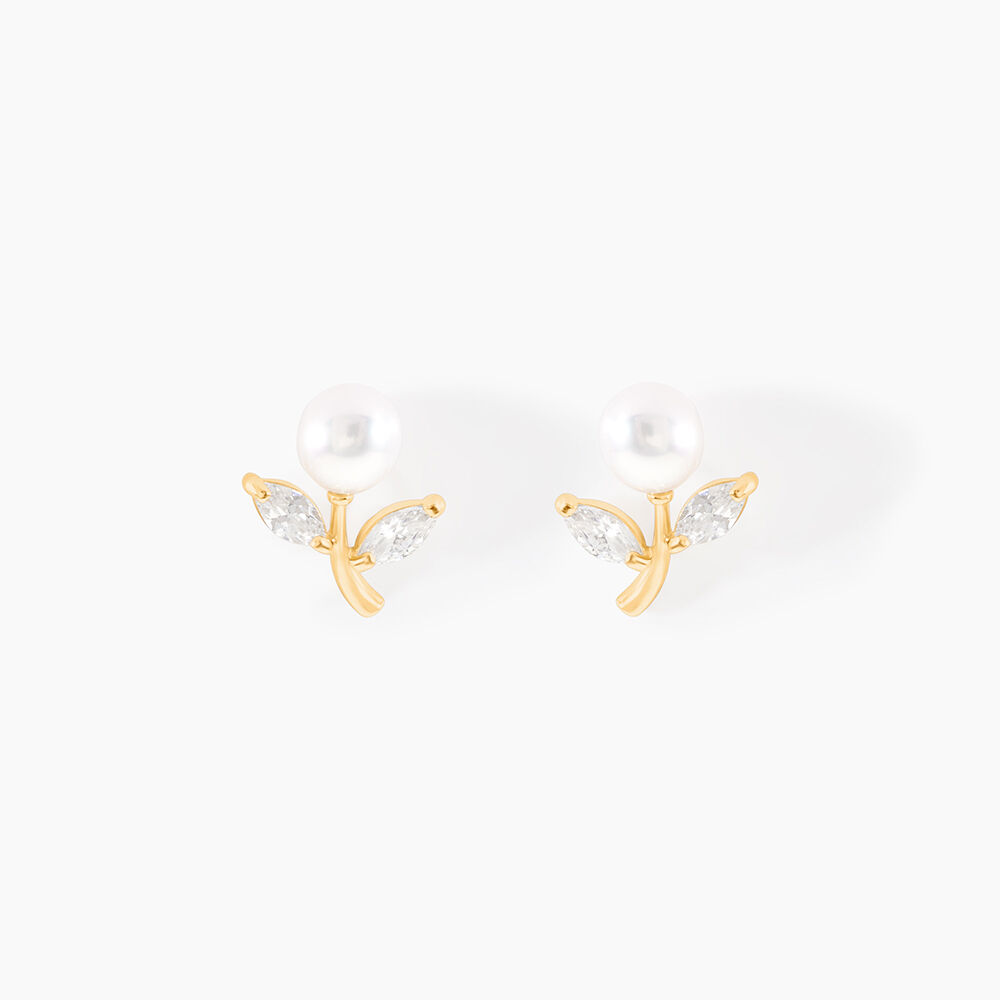 Boucles D'oreilles Puces Frigga Or Jaune Perle De Culture Et Oxyde - Boucles d'oreilles mariage Femme | Marc Orian