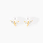 Boucles D'oreilles Puces Frigga Or Jaune Perle De Culture Et Oxyde - Boucles d'oreilles mariage Femme | Marc Orian