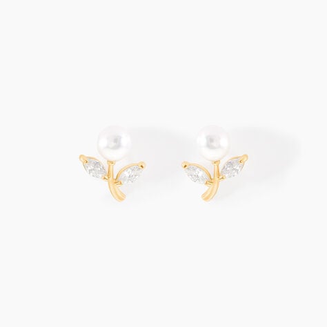 Boucles D'oreilles Puces Frigga Or Jaune Perle De Culture Et Oxyde - Boucles d'oreilles mariage Femme | Marc Orian