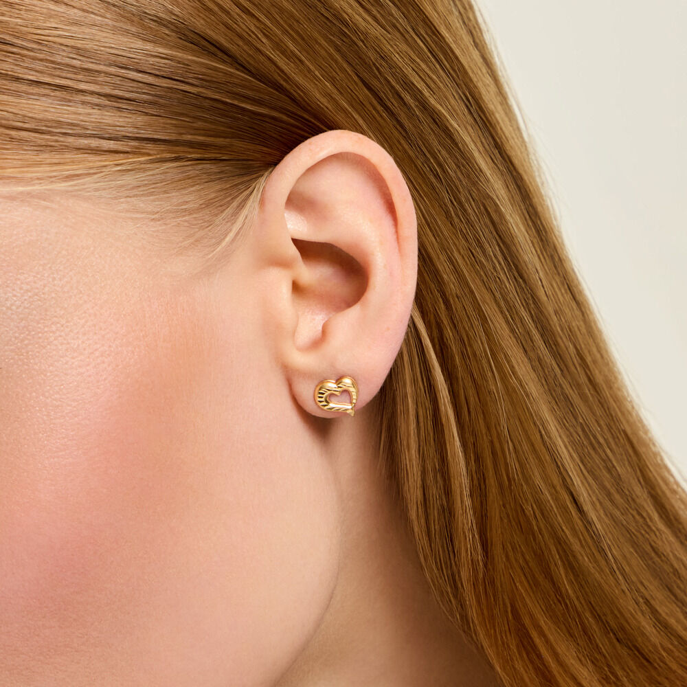 Boucles D'Oreilles Puces Anne-Maudae Coeurs Argent Dor&eacute; A L'Or 750/1000 - Puces Femme | Marc Orian