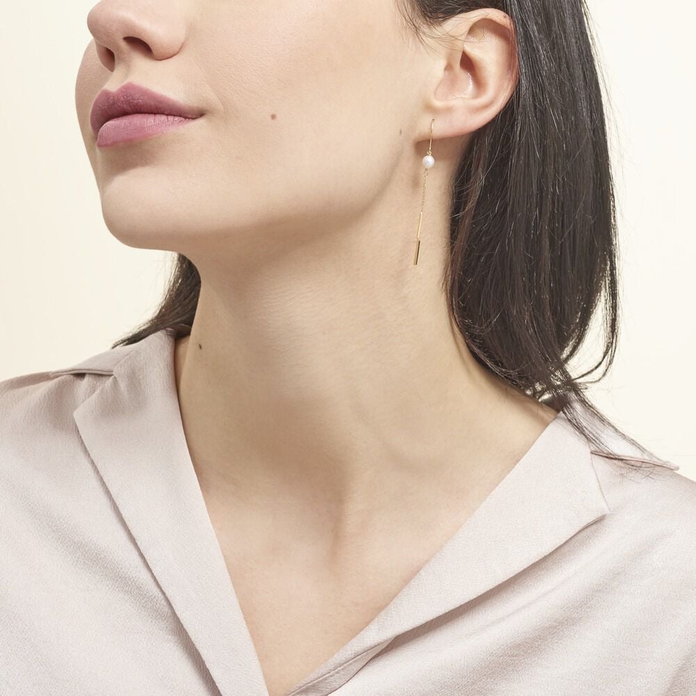 Boucles D'oreilles Pendantes Salman Or Jaune Perle De Culture - Pendantes Femme | Marc Orian