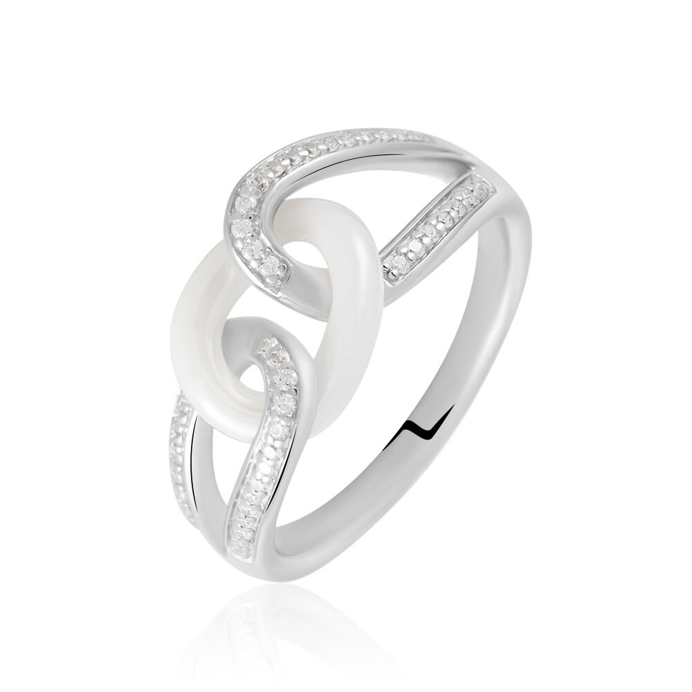 Bague Link Argent Blanc Céramique Et Oxyde De Zirconium - Bagues avec pierre Femme | Marc Orian