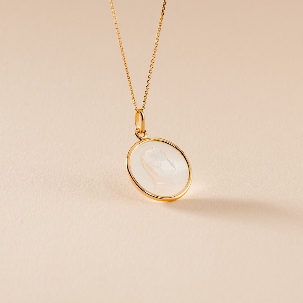 Pendentif Marie Or Jaune Nacre - Médailles et médaillons Famille | Marc Orian
