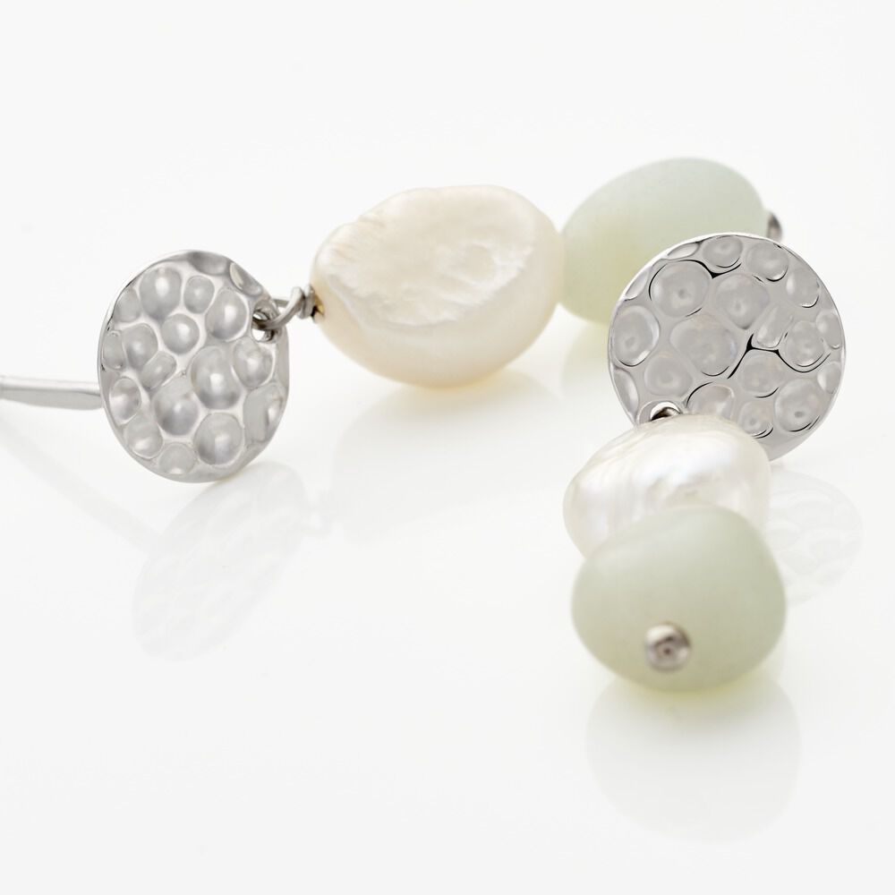 Boucles D'oreilles Pendantes Aroha Argent Blanc Amazonite Perle - Pendantes Femme | Marc Orian