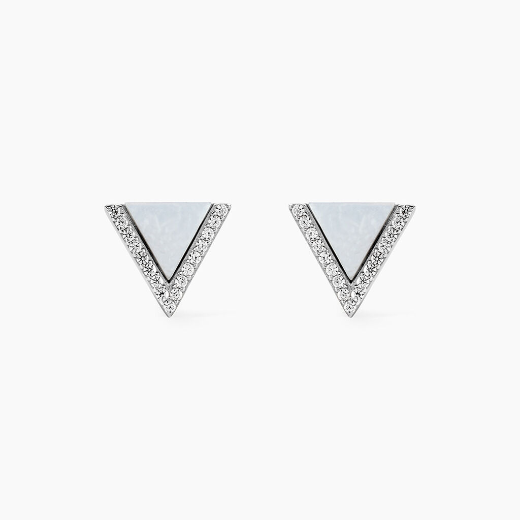 Boucles D'oreilles Puces Mori Argent Blanc Oxyde De Zirconium Et Nacre - Pendantes Femme | Marc Orian