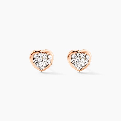 Boucles D'oreilles Puces Daria Cœur 0 Or Rose Strass - Puces Femme | Marc Orian