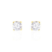 Boucles D'oreilles Puces 4 Griffes Or Jaune Diamant Synthetique