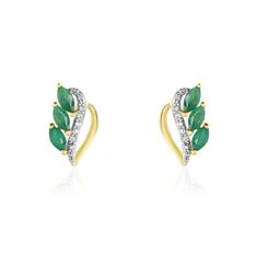 Boucles D'oreilles Puces Or Jaune  Sheelagh Emeraudes Diamants - Boucles d'oreilles pierres précieuses Femme | Marc Orian