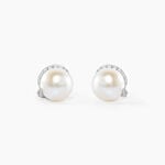 Boucles D'oreilles Puces Lucinda Or Blanc Perle De Culture Et Oxyde - Boucles d'oreilles mariage Femme | Marc Orian