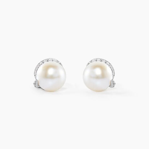 Boucles D'oreilles Puces Lucinda Or Blanc Perle De Culture Et Oxyde - Puces Femme | Marc Orian