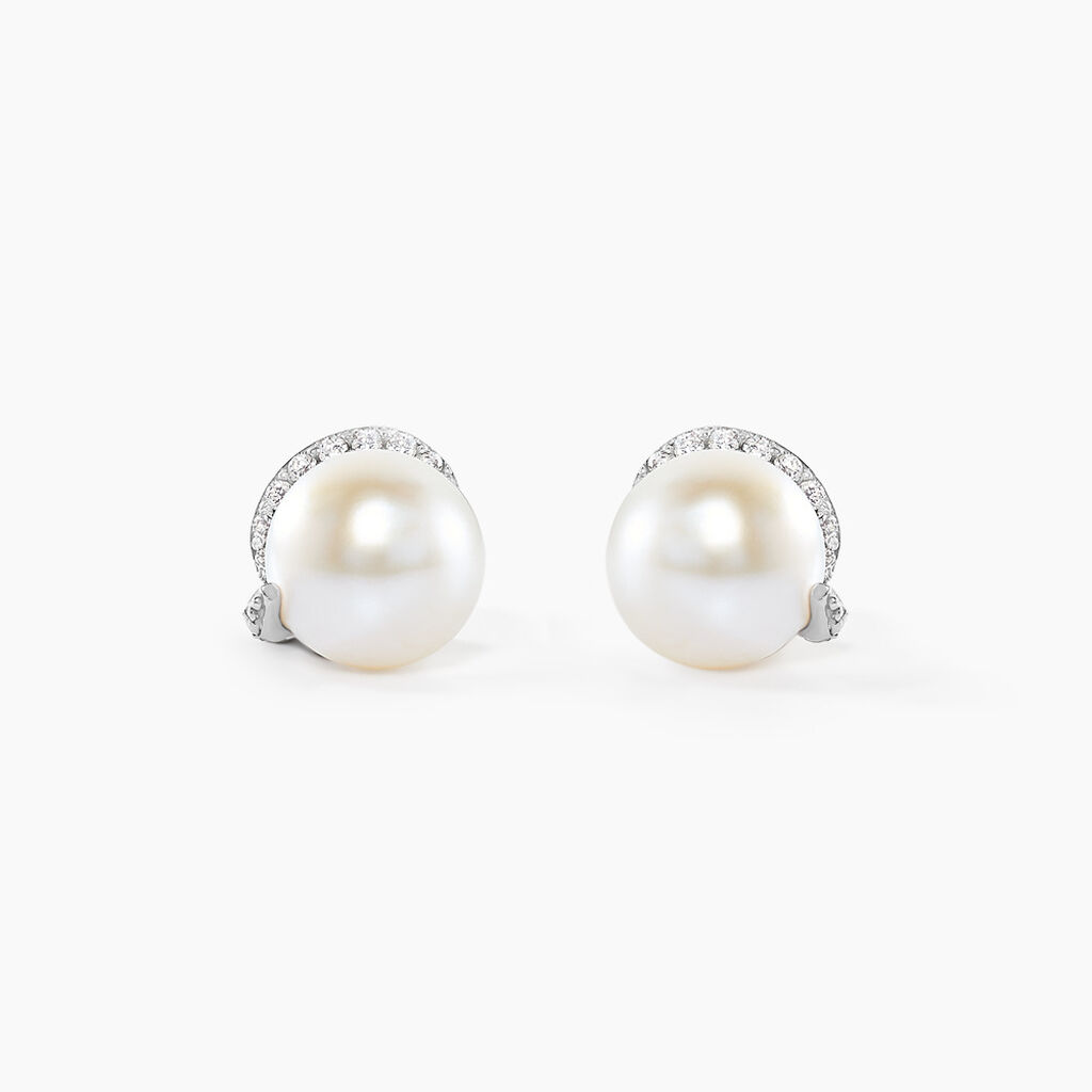 Boucles D'oreilles Puces Lucinda Or Blanc Perle De Culture Et Oxyde - Boucles d'oreilles mariage Femme | Marc Orian