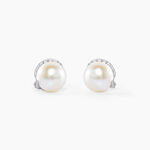 Boucles D'oreilles Puces Lucinda Or Blanc Perle De Culture Et Oxyde - Boucles d'oreilles mariage Femme | Marc Orian