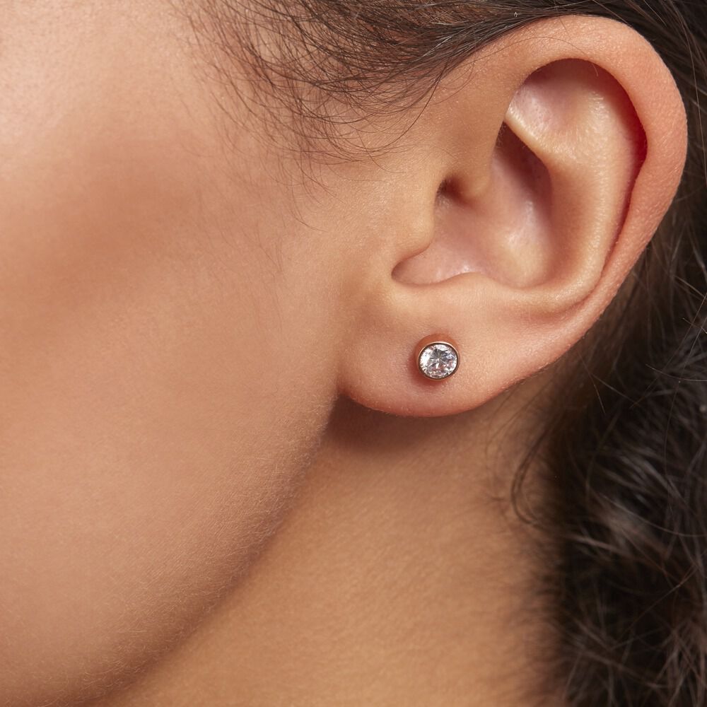 Boucles D'oreilles Puces Elda Serti Clos Or Rose Oxyde De Zirconium - Puces Femme | Marc Orian