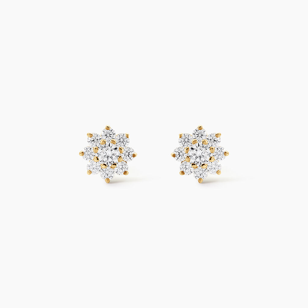 Boucles D'Oreilles Puces Darice Argent Dor&eacute; A L'Or 750/1000 Oxyde De Zirconium - Puces Femme | Marc Orian