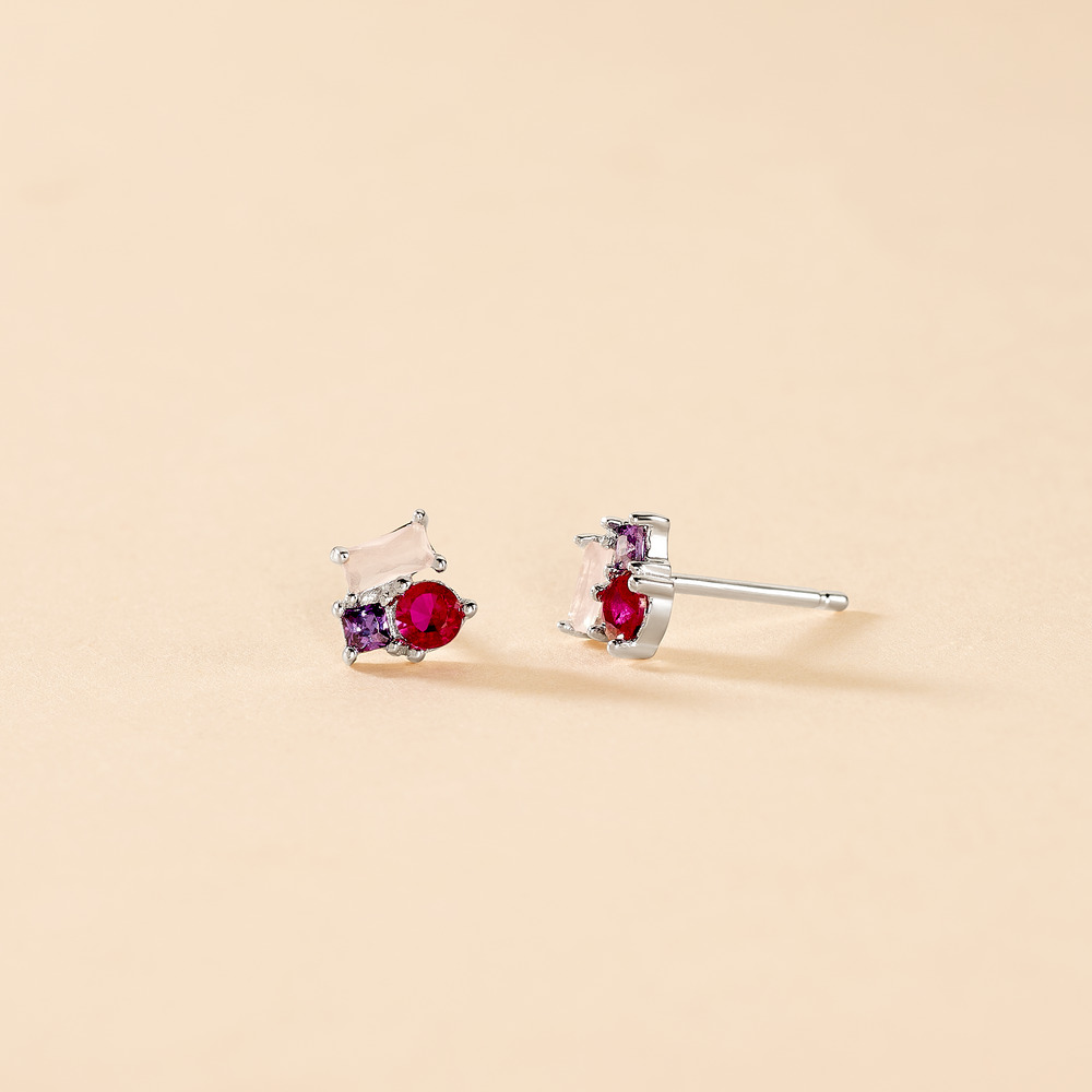 Boucles D'oreilles Puces Doja Argent Blanc Verre Spinelle Oxyde - Puces Femme | Marc Orian