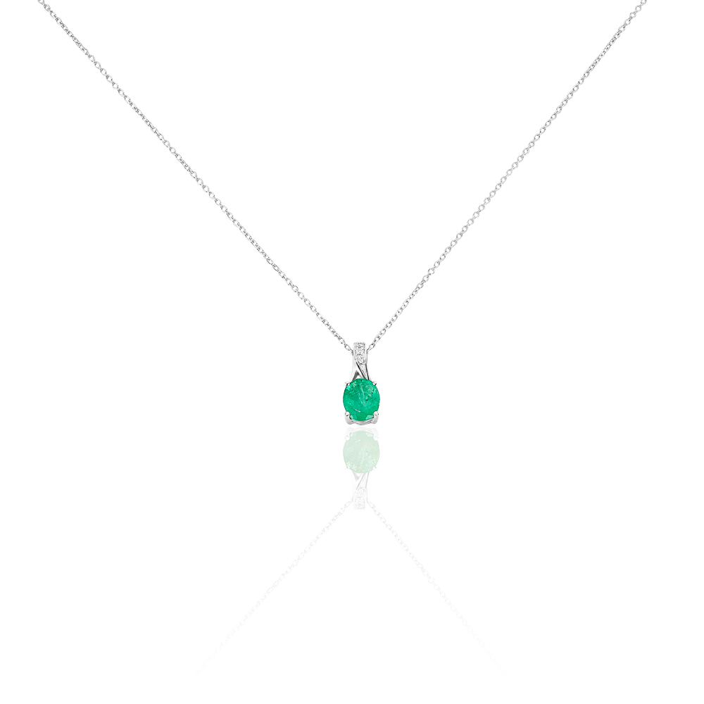 Collier Ras De Cou En Or Blanc 18 Carats Avec Perle Et émeraudes Brutes - Longueur 39 Cm - Neuf DiWa Jewels