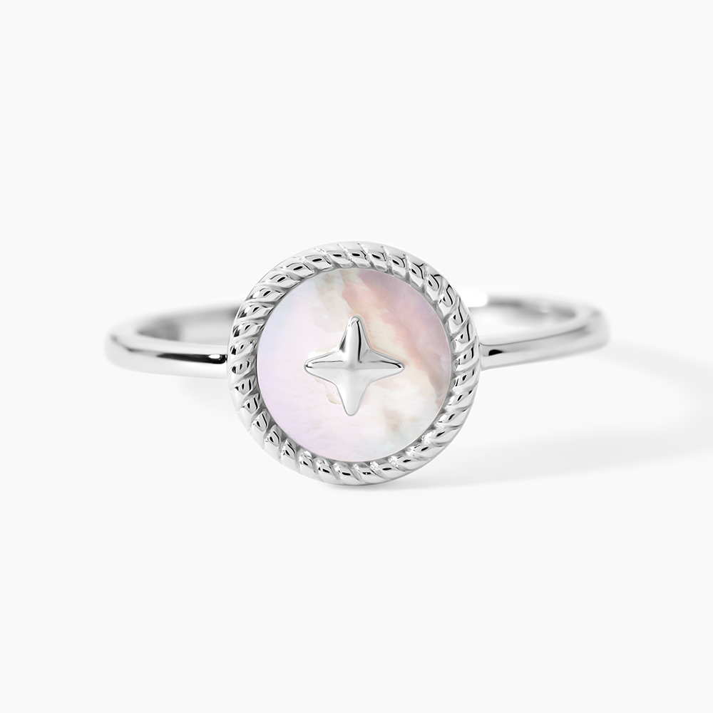 Bague Chevalière Ancienne En Argent Massif Avec Nacre – Modèle Tank T57 – Occasion